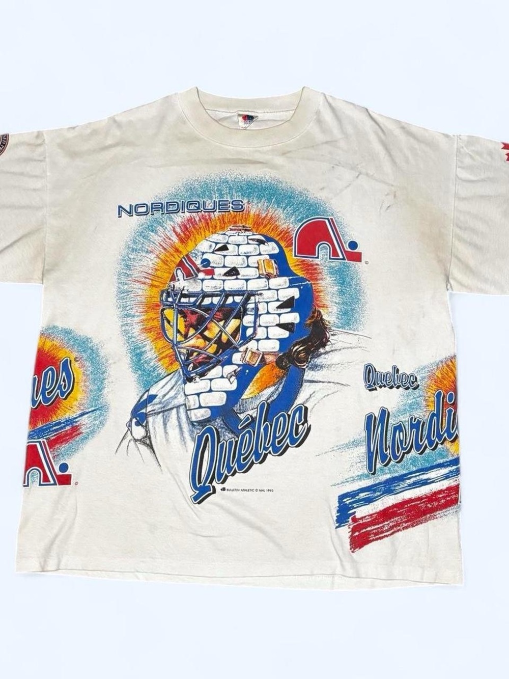 1993 Quebec Nordiques AOP All Over Print T Shirt Bulletin Athletic NHL Canada